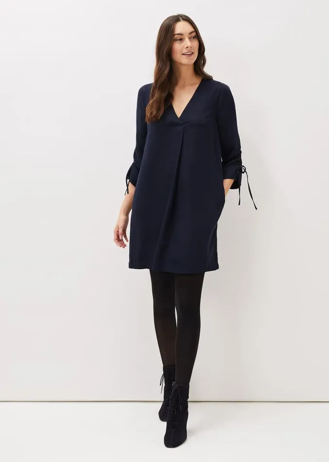 Cieara Tie Detail Sleeve Tunic Dress Navy Women Phase Eight Dresses