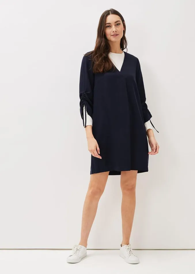 Cieara Tie Detail Sleeve Tunic Dress Navy Women Phase Eight Dresses