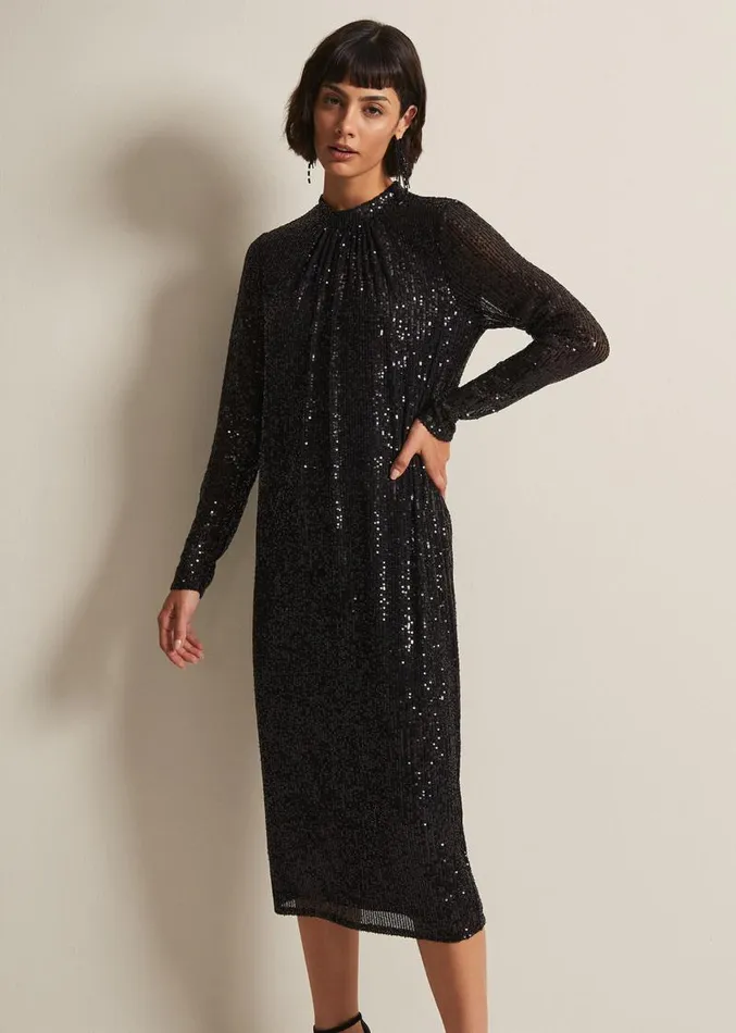 Cindy Black Sequin Midi Dress Black Women Phase Eight Dresses