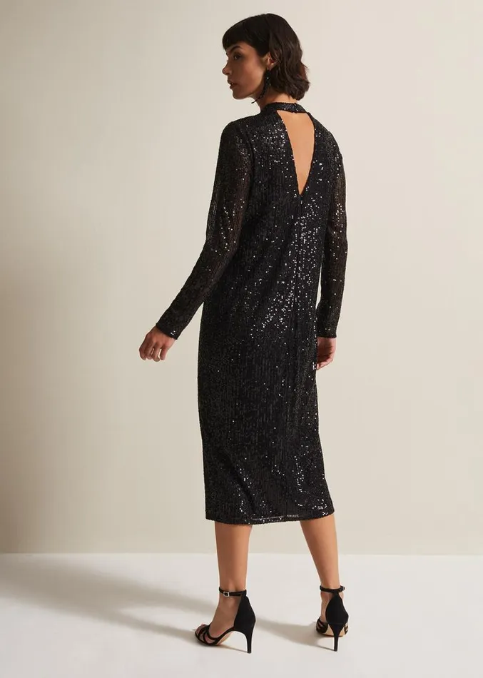 Cindy Black Sequin Midi Dress Black Women Phase Eight Dresses
