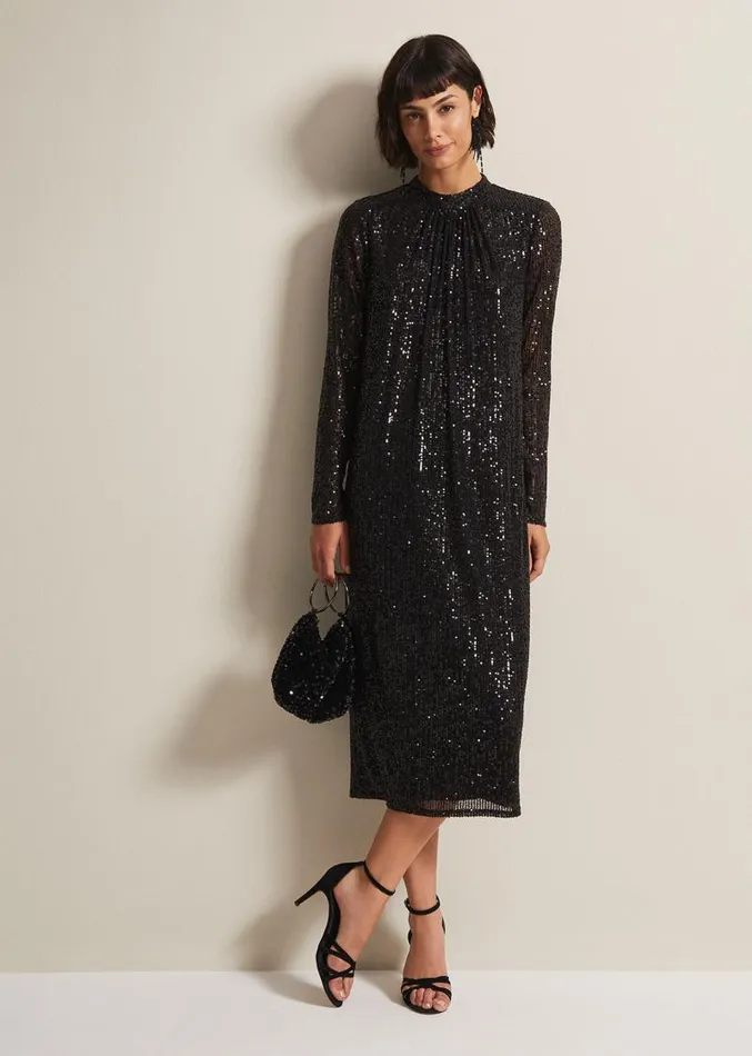 Cindy Black Sequin Midi Dress Black Women Phase Eight Dresses