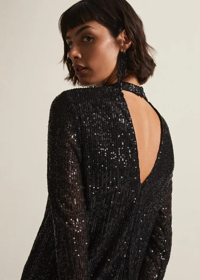 Cindy Black Sequin Midi Dress Black Women Phase Eight Dresses