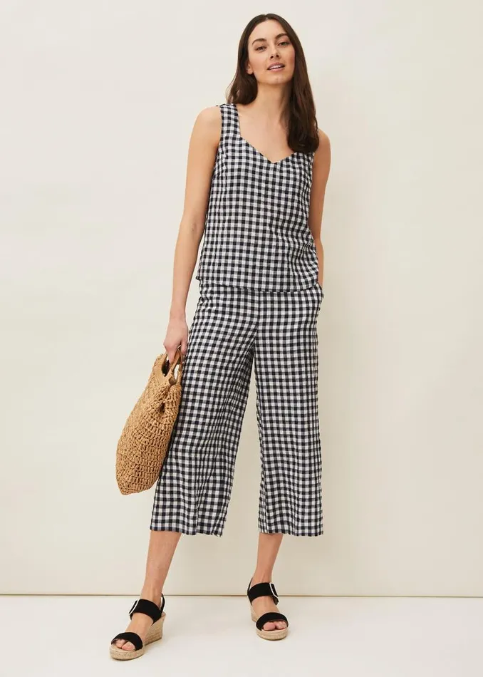 Clea Gingham Culottes Navyivory Women Phase Eight Trousers
