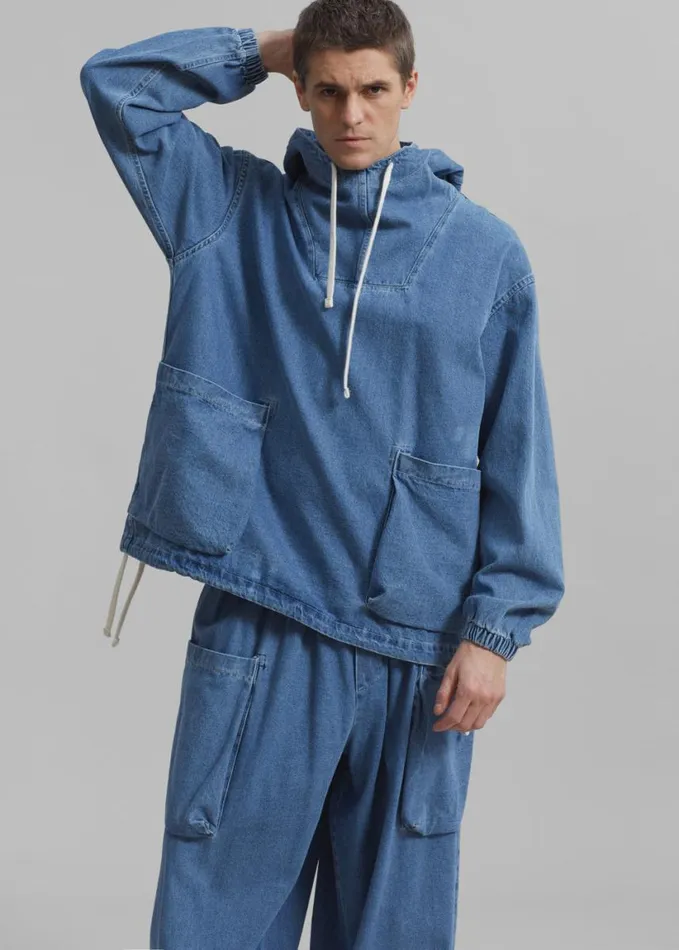 Clothing Men The Frankie Shop Cliff Denim Hoodie 8211 Worn Wash