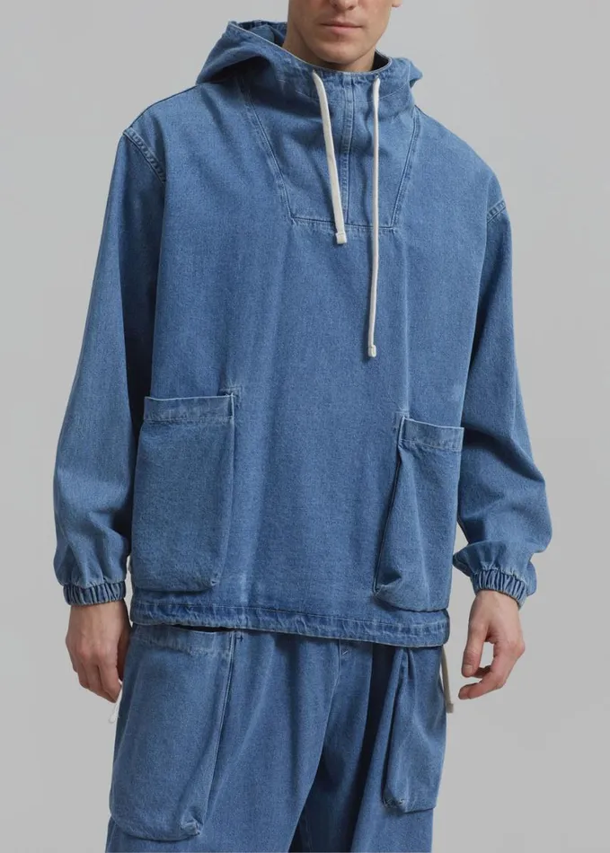 Clothing Men The Frankie Shop Cliff Denim Hoodie 8211 Worn Wash