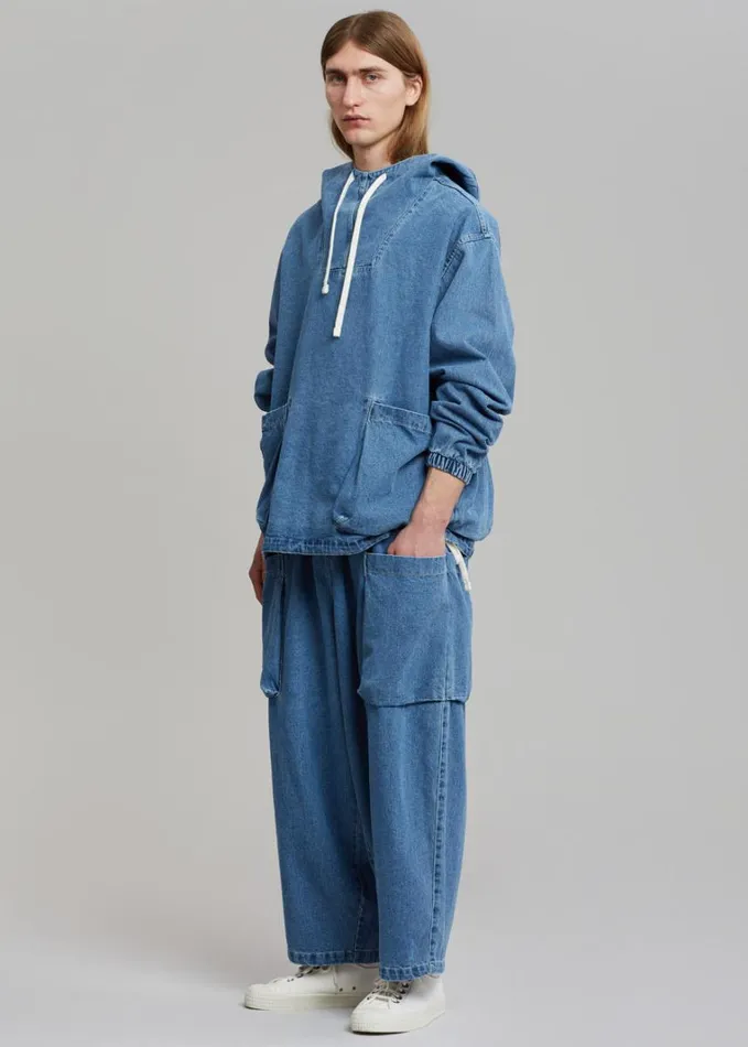 Clothing Men The Frankie Shop Cliff Denim Hoodie 8211 Worn Wash