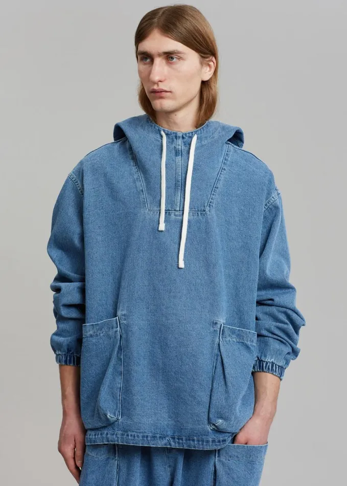 Clothing Men The Frankie Shop Cliff Denim Hoodie 8211 Worn Wash