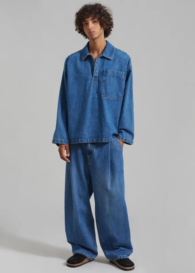 Clothing Men The Frankie Shop Ray Popover Denim Shirt 8211 Medium Wash