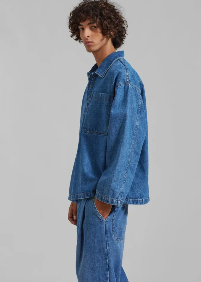 Clothing Men The Frankie Shop Ray Popover Denim Shirt 8211 Medium Wash