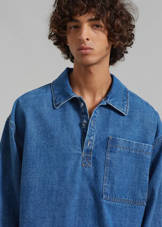 Clothing Men The Frankie Shop Ray Popover Denim Shirt 8211 Medium Wash