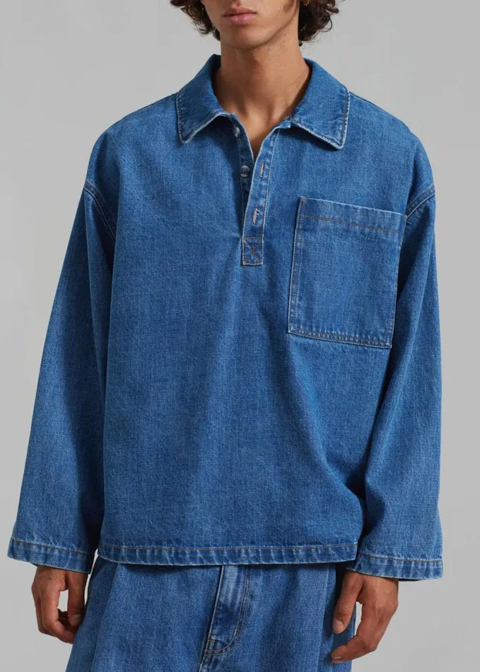 Clothing Men The Frankie Shop Ray Popover Denim Shirt 8211 Medium Wash