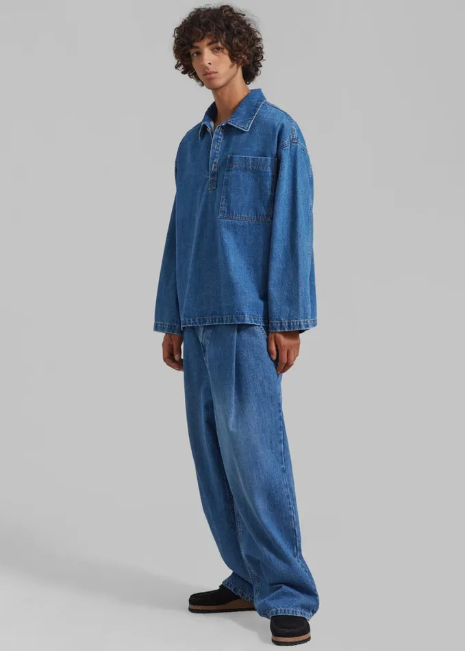 Clothing Men The Frankie Shop Ray Popover Denim Shirt 8211 Medium Wash