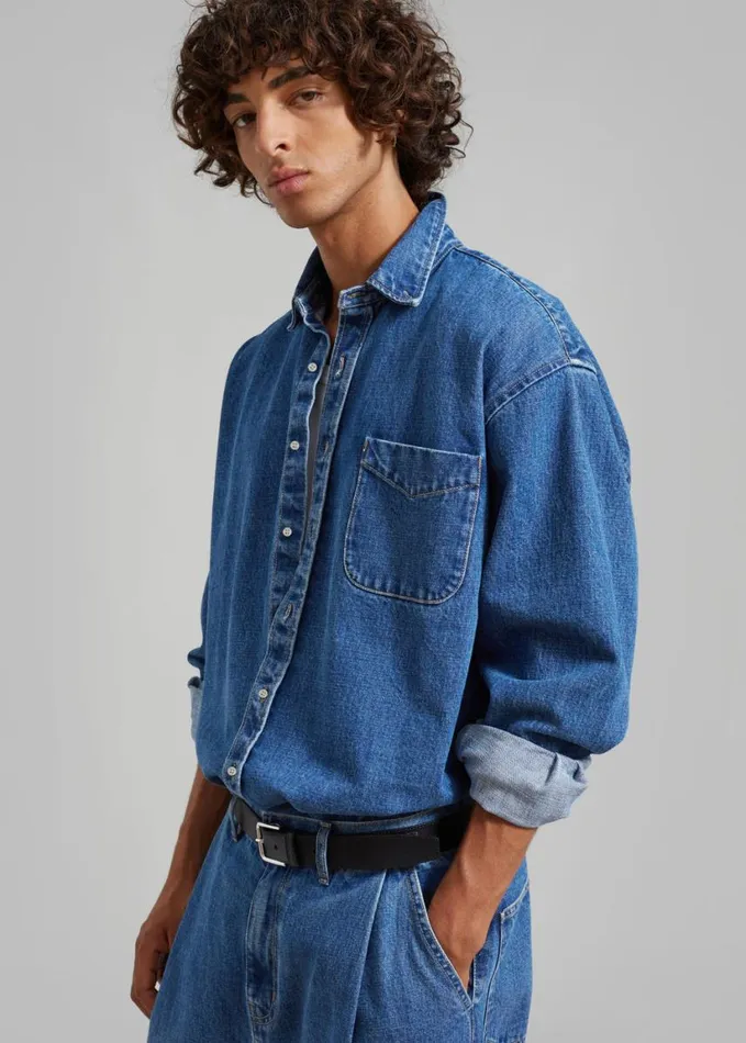 Clothing Men The Frankie Shop Sinclair Denim Shirt 8211 Medium Wash