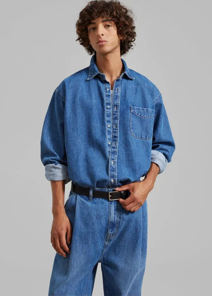 Clothing Men The Frankie Shop Sinclair Denim Shirt 8211 Medium Wash
