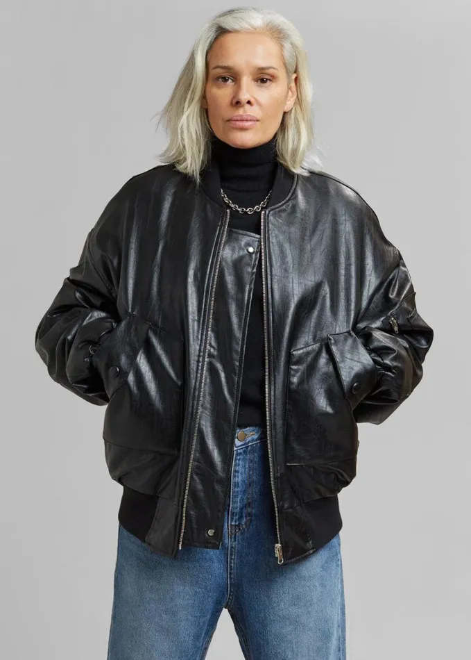 Clothing WomenMen The Frankie Shop Hane Faux Leather Bomber 8211 Black