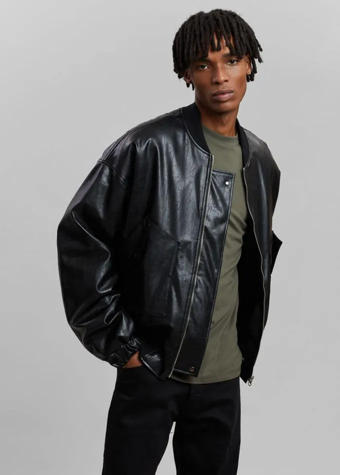 Clothing WomenMen The Frankie Shop Hane Faux Leather Bomber 8211 Black