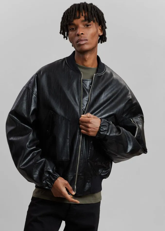 Clothing WomenMen The Frankie Shop Hane Faux Leather Bomber 8211 Black