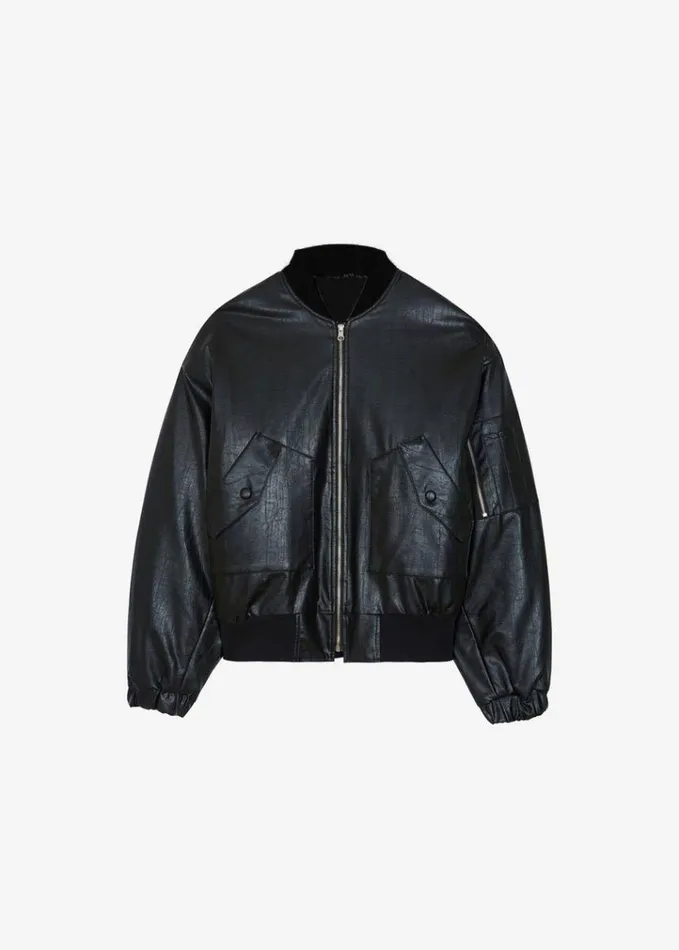 Clothing WomenMen The Frankie Shop Hane Faux Leather Bomber 8211 Black
