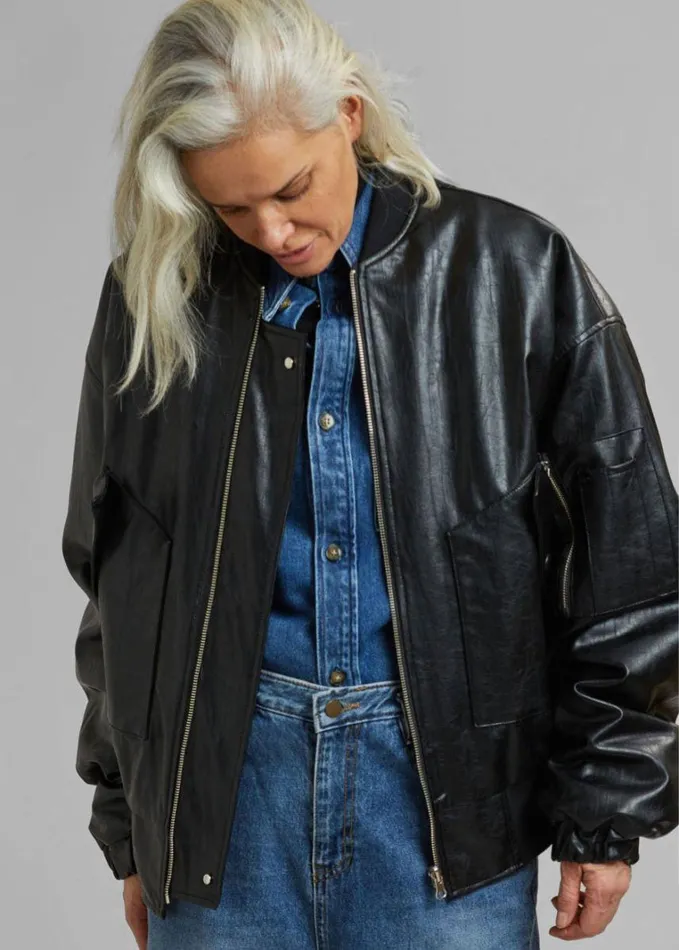 Clothing WomenMen The Frankie Shop Hane Faux Leather Bomber 8211 Black