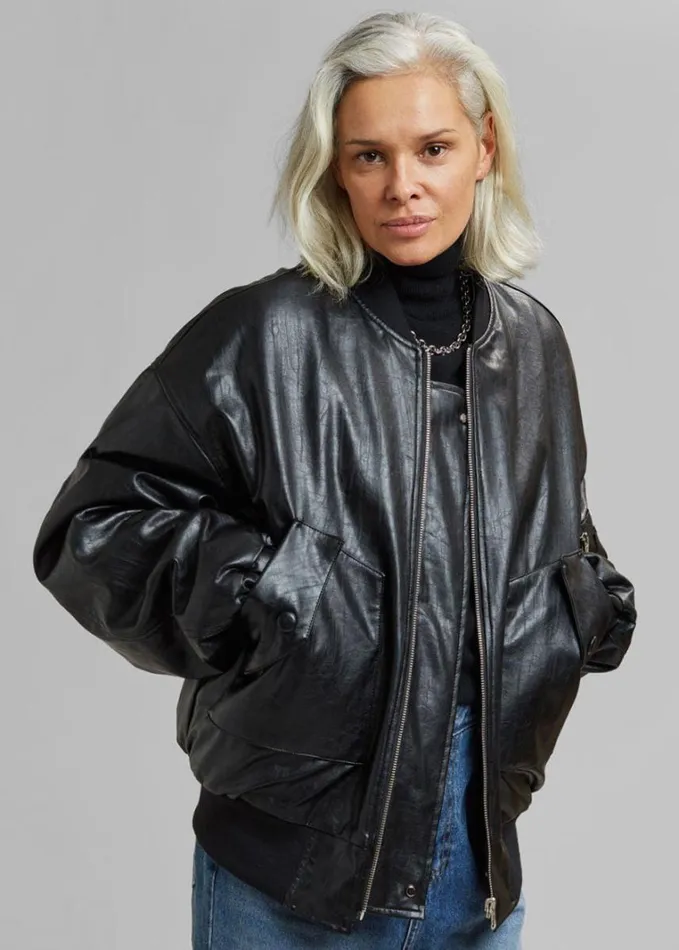 Clothing WomenMen The Frankie Shop Hane Faux Leather Bomber 8211 Black