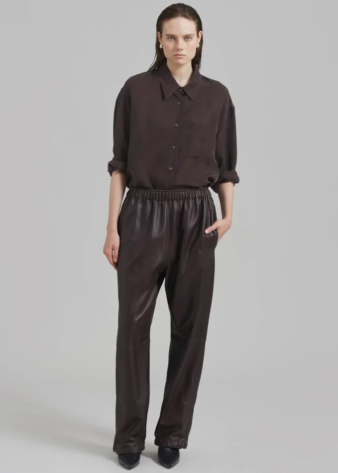 Clothing WomenMen The Frankie Shop Kevin Leather Trousers 8211 Brown