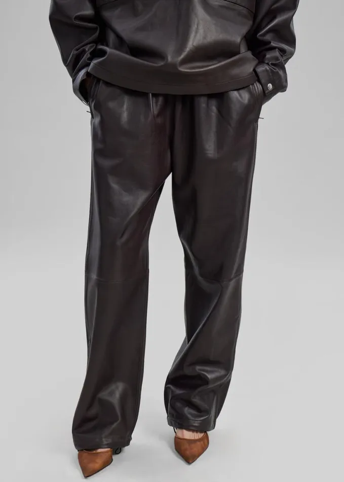 Clothing WomenMen The Frankie Shop Kevin Leather Trousers 8211 Brown