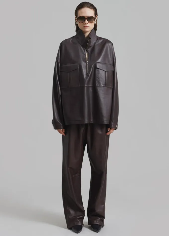 Clothing WomenMen The Frankie Shop Kevin Leather Trousers 8211 Brown