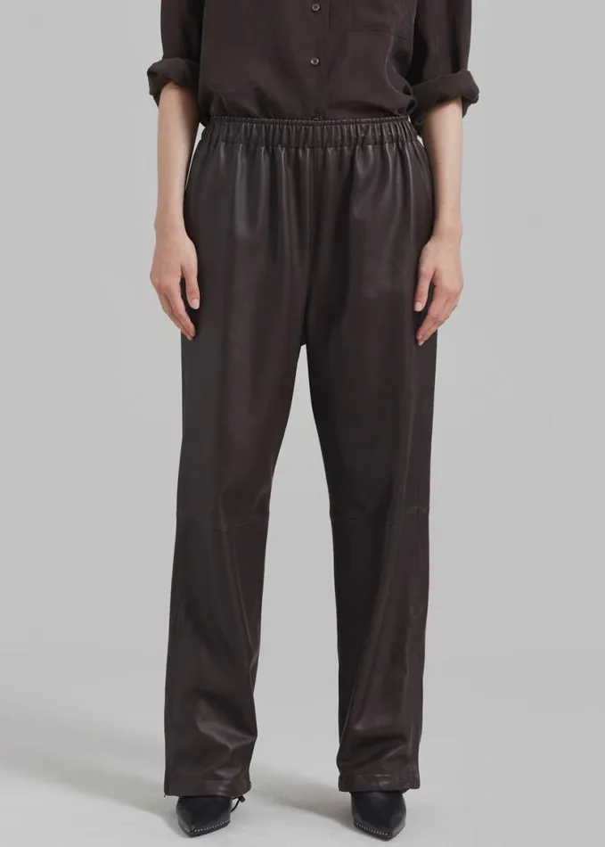 Clothing WomenMen The Frankie Shop Kevin Leather Trousers 8211 Brown