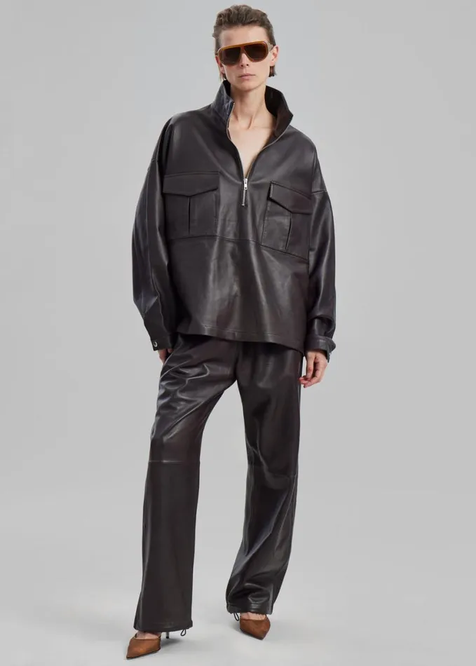 Clothing WomenMen The Frankie Shop Kevin Leather Trousers 8211 Brown
