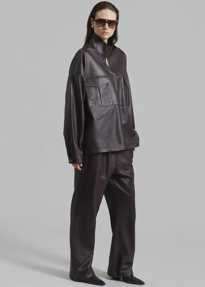 Clothing WomenMen The Frankie Shop Kevin Leather Trousers 8211 Brown