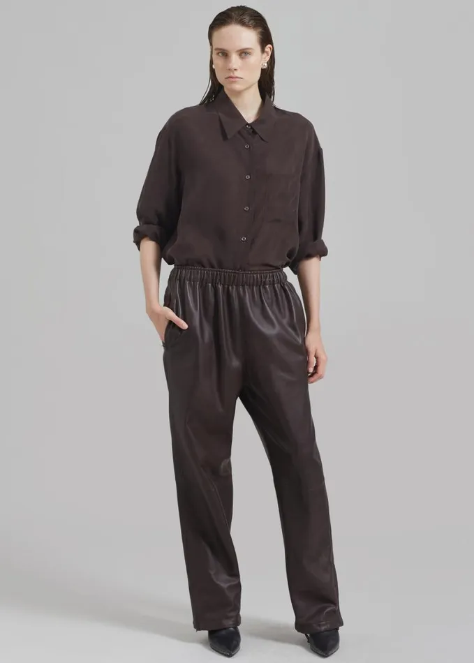 Clothing WomenMen The Frankie Shop Kevin Leather Trousers 8211 Brown
