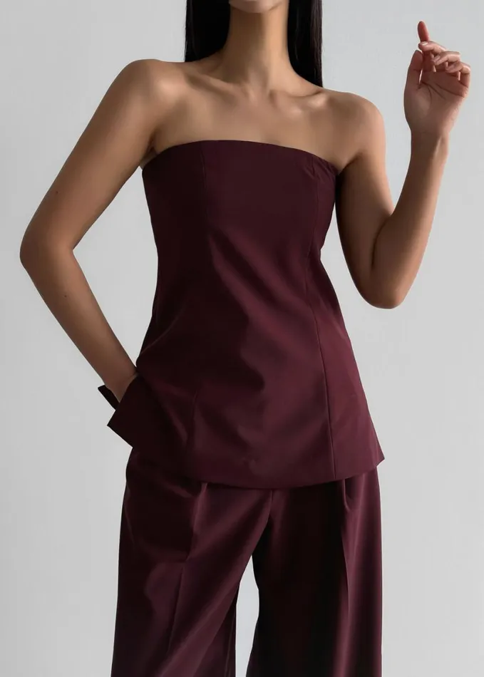 Clothing Women The Frankie Shop Abbie Strapless Top 8211 Burgundy