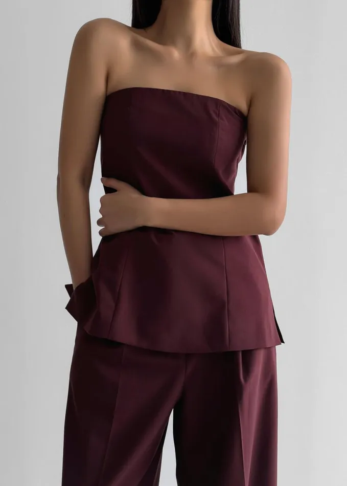 Clothing Women The Frankie Shop Abbie Strapless Top 8211 Burgundy