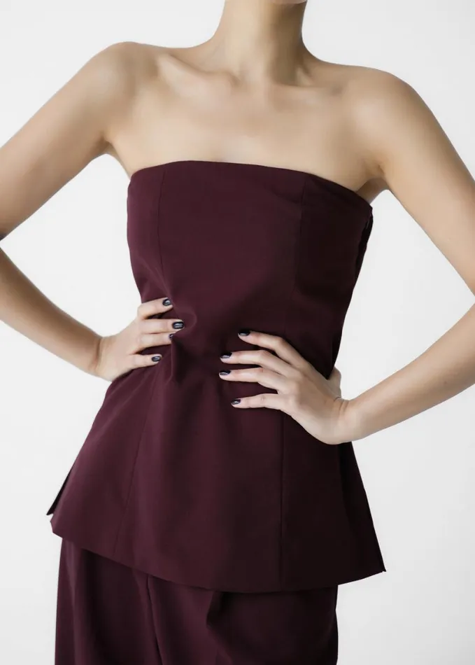 Clothing Women The Frankie Shop Abbie Strapless Top 8211 Burgundy