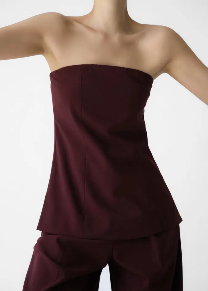 Clothing Women The Frankie Shop Abbie Strapless Top 8211 Burgundy
