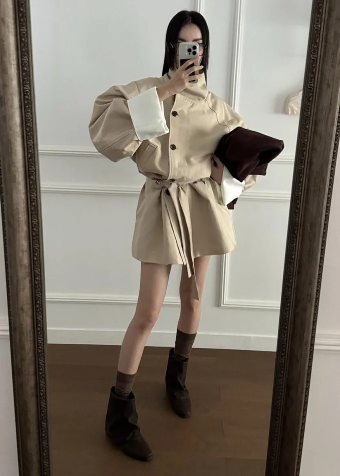 Clothing Women The Frankie Shop Alberta Short Trench 8211 Beige