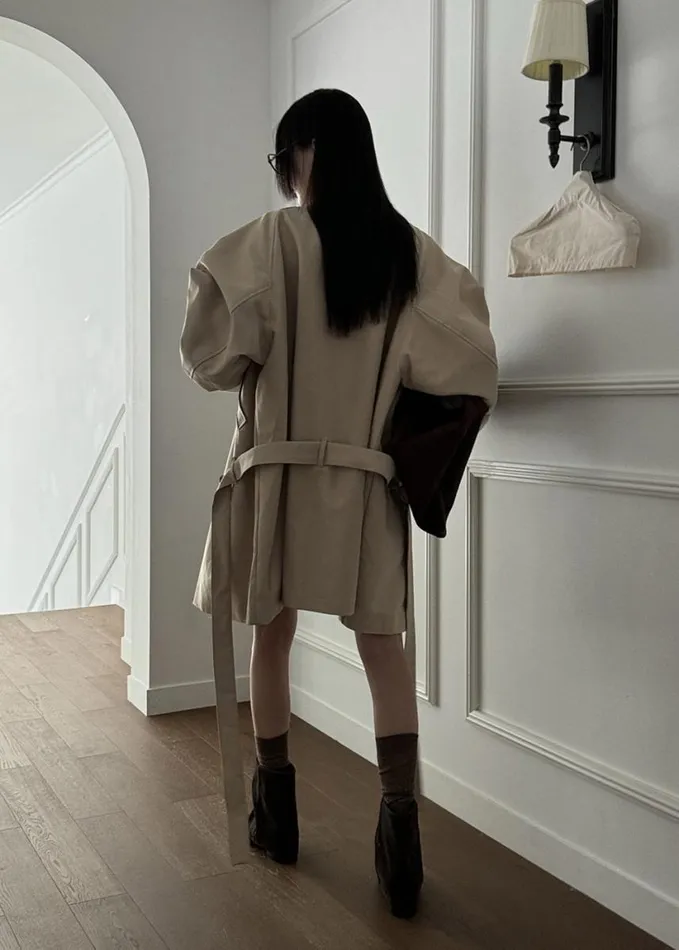 Clothing Women The Frankie Shop Alberta Short Trench 8211 Beige