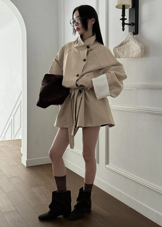 Clothing Women The Frankie Shop Alberta Short Trench 8211 Beige