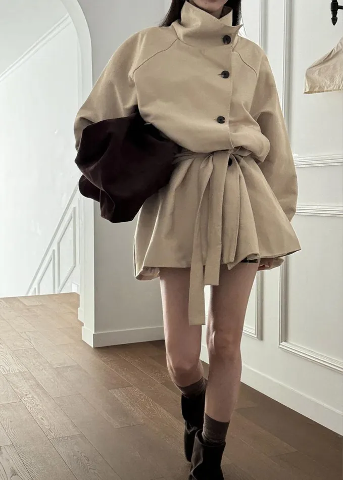 Clothing Women The Frankie Shop Alberta Short Trench 8211 Beige