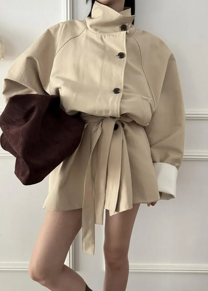 Clothing Women The Frankie Shop Alberta Short Trench 8211 Beige