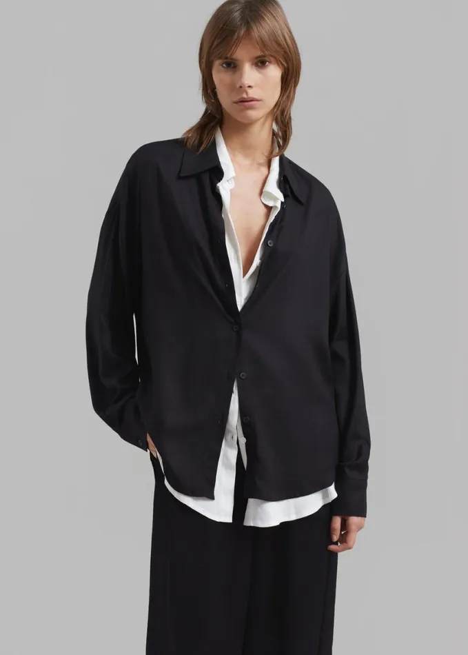 Clothing Women The Frankie Shop Ann Double Layer Shirt 8211 BlackWhite