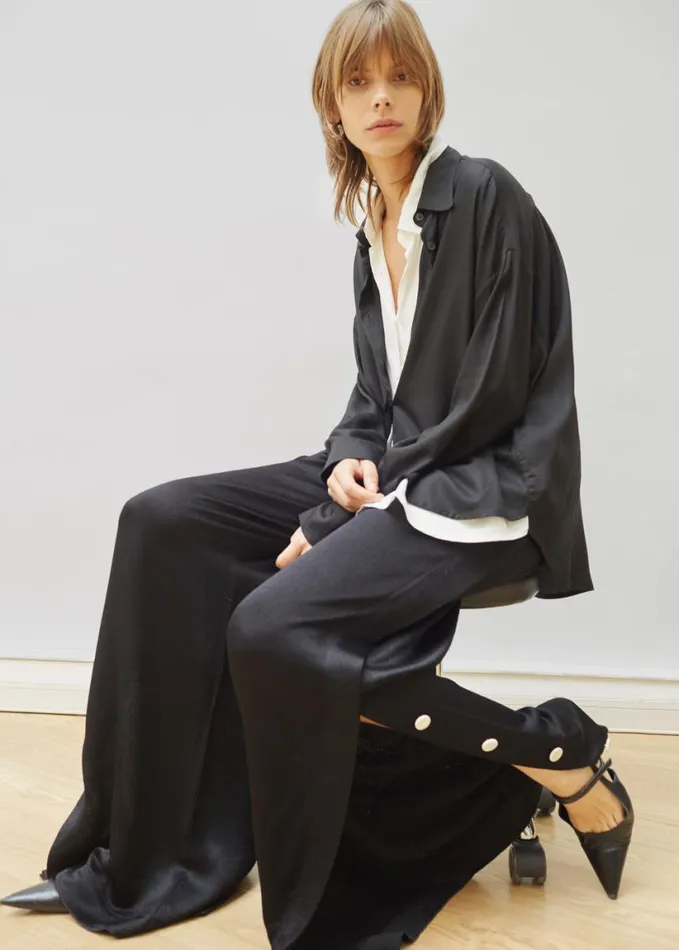 Clothing Women The Frankie Shop Ann Double Layer Shirt 8211 BlackWhite