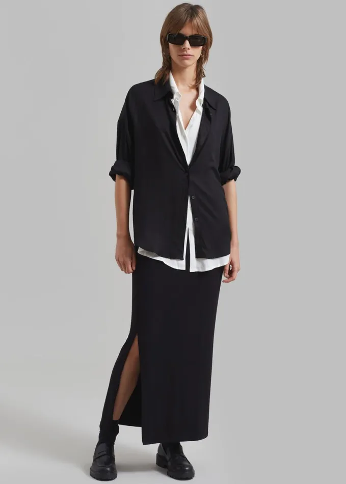Clothing Women The Frankie Shop Ann Double Layer Shirt 8211 BlackWhite