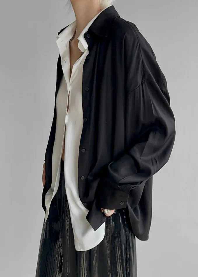 Clothing Women The Frankie Shop Ann Double Layer Shirt 8211 BlackWhite