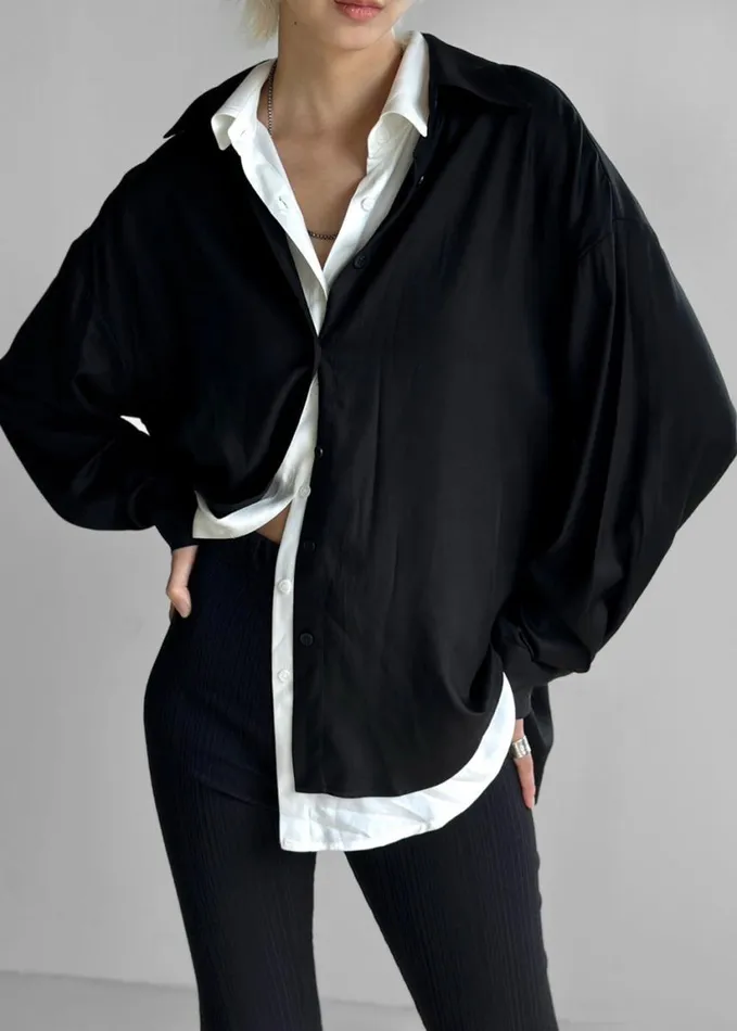 Clothing Women The Frankie Shop Ann Double Layer Shirt 8211 BlackWhite