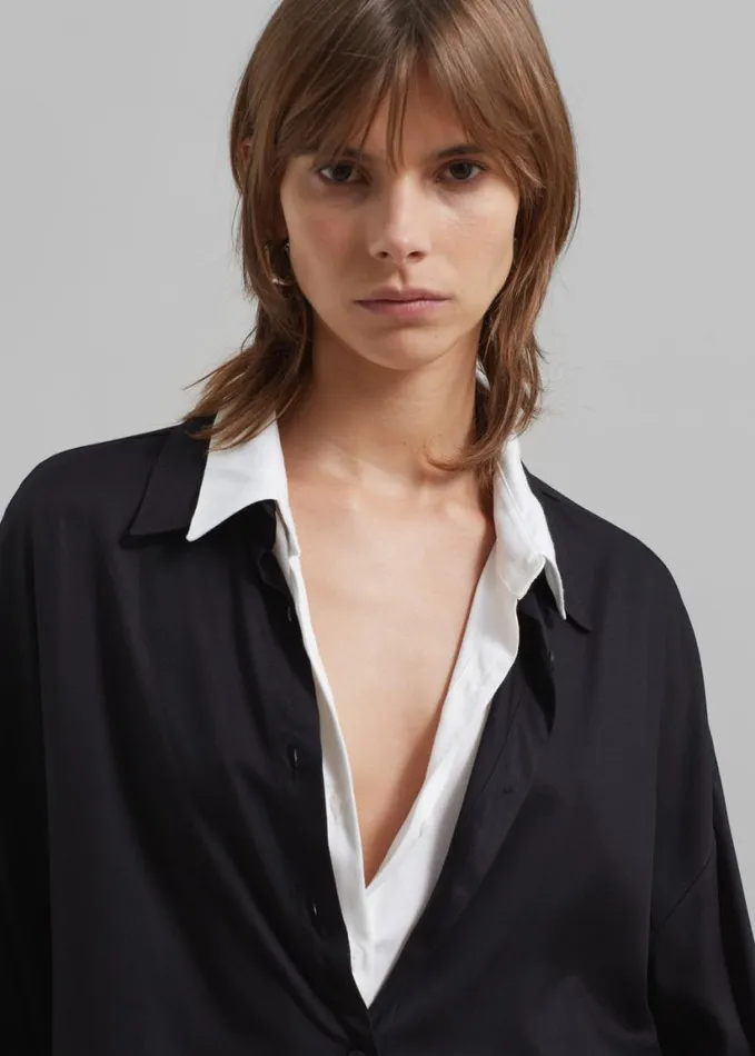 Clothing Women The Frankie Shop Ann Double Layer Shirt 8211 BlackWhite