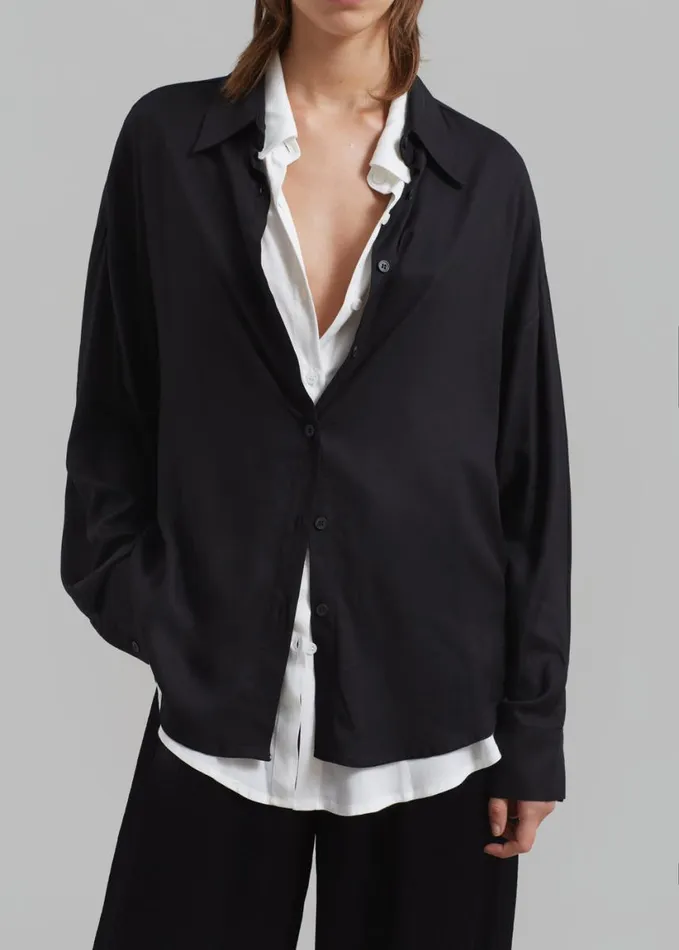 Clothing Women The Frankie Shop Ann Double Layer Shirt 8211 BlackWhite