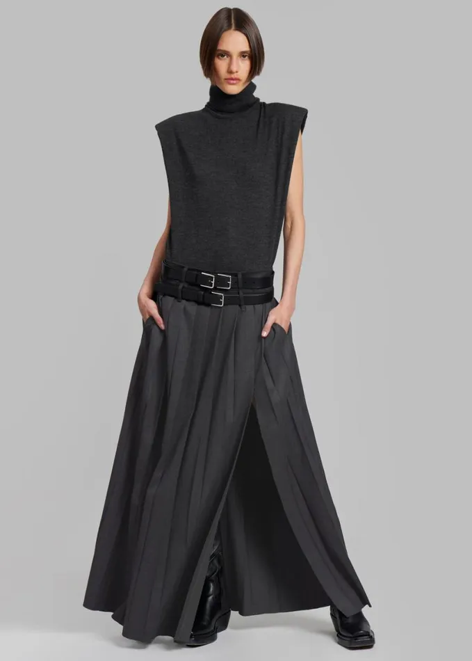 Clothing Women The Frankie Shop Bailey Long Pleated Skirt 8211 Dark Grey Melange