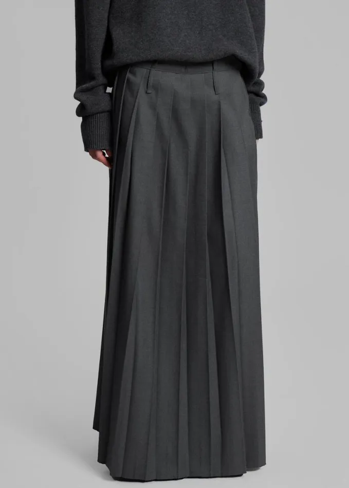 Clothing Women The Frankie Shop Bailey Long Pleated Skirt 8211 Dark Grey Melange