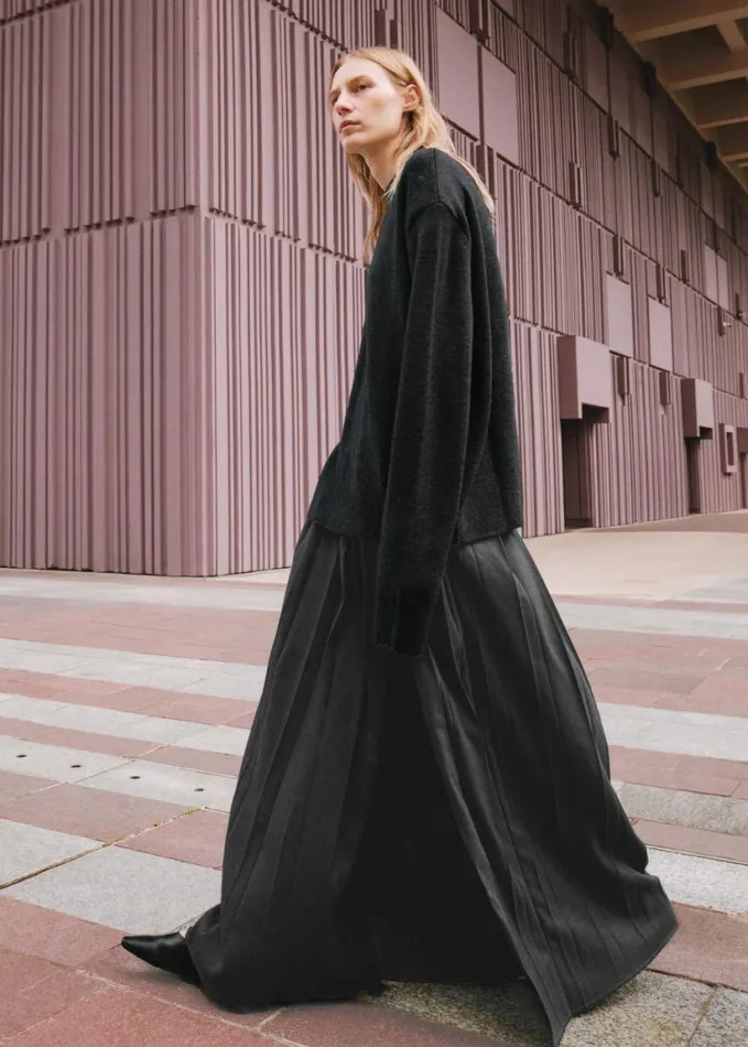 Clothing Women The Frankie Shop Bailey Long Pleated Skirt 8211 Dark Grey Melange